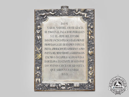 spain,_spanish_state._a1960_commemorative_silver_plaque_for_the_establishment_of_the_special_regime_of_barcelona_l22_mnc3183_534