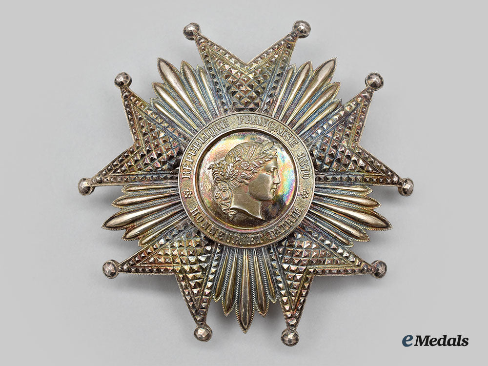 Antique Enameled Silver French Medal Of sold Valor w Ribbon c1870