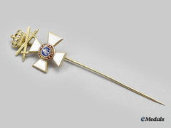 Oldenburg, Grand Duchy. A Rare House and Merit Order of Peter Frederick Louis, Commander’s Cross with Crown and Swords Stick Pin Miniature c. 1915