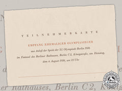 Germany, Olympics. An Invitation To Reception For Former Olympic Winners, 1936