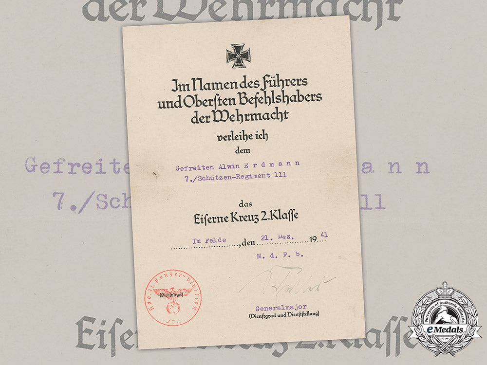 germany,_heer._an_iron_cross,_ii_class,_award_document_to_gefreiter_alwin_erdmann,1941_m19_8886_1