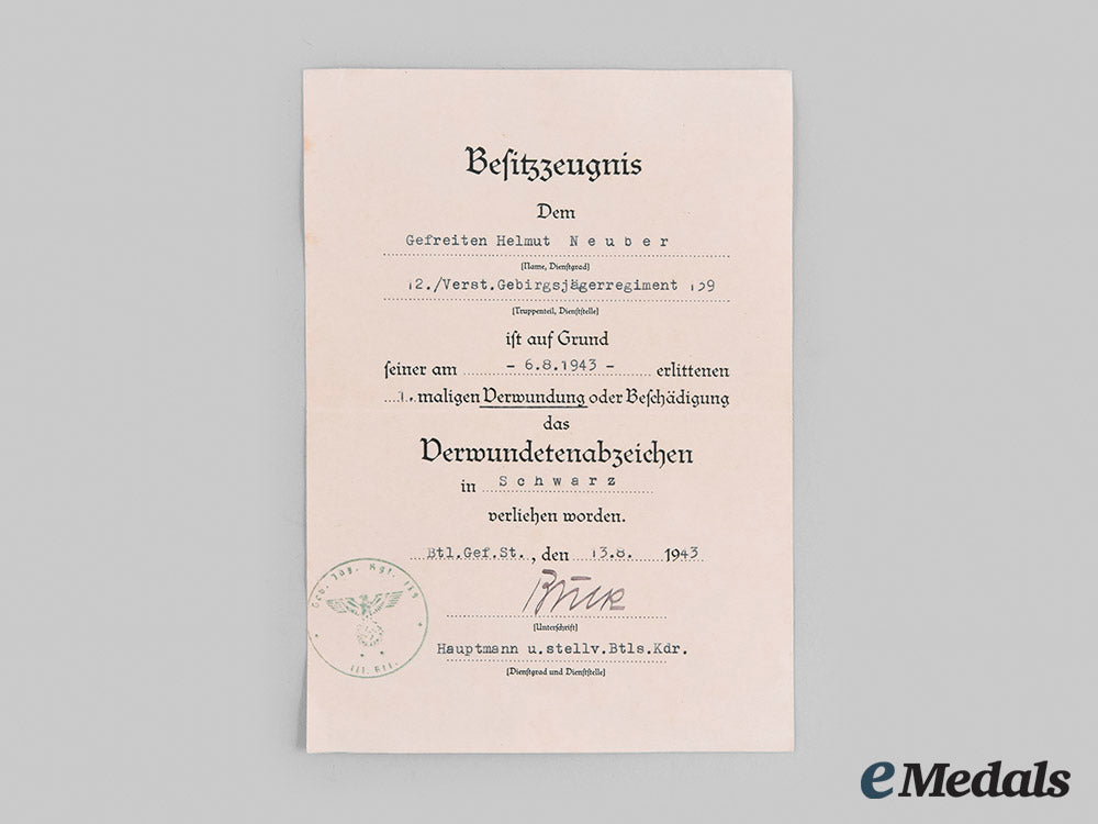 germany,_heer._a_wound_badge,_black_grade,_with_award_document_to_grefreiter_helmut_neuber_m20_00407_1