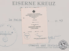 Germany, Heer. A 1939 Iron Cross Ii Class Award Document To Gefreiter Bruno Kutz