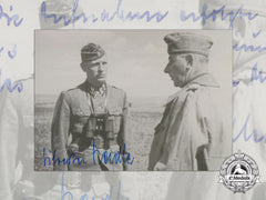 A Post War Signed Photograph Of Knight's Cross Recipient; Sylvester Stadler