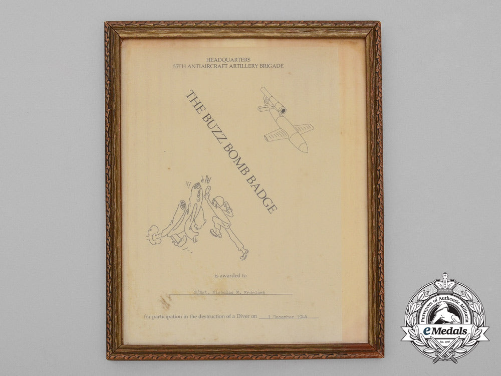 a55_th_anti-_aircraft_artillery_brigade"_buzz_bomb"(_v-1_flying_bomb)_badge_and_certificate_z_024